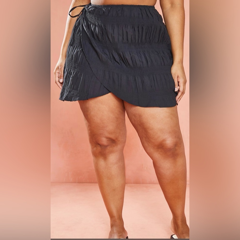 Pretty Little Thing Wrap Mini Skirt & Beach Cover-Up, Black, Plus Size, Vacation - Picture 3 of 8